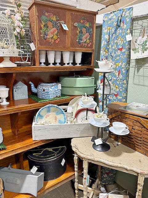 Spring vintage shop booth display.