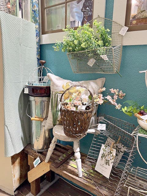 Spring vintage shop booth display.