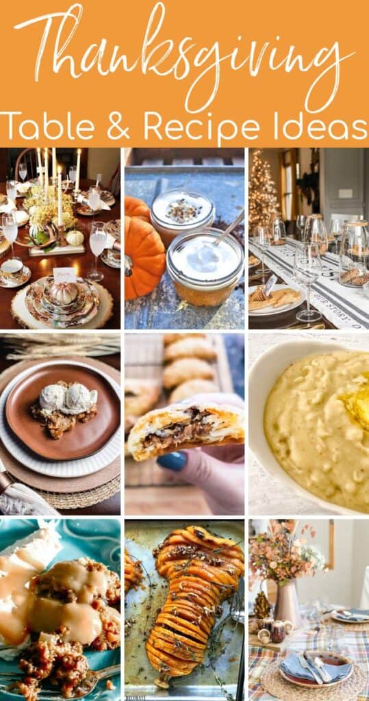 Thanksgiving recipe and table setting ideas collage