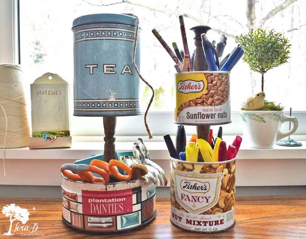 Upcycled Old Tin Organizer DIY - Lora Bloomquist~Create & Ponder