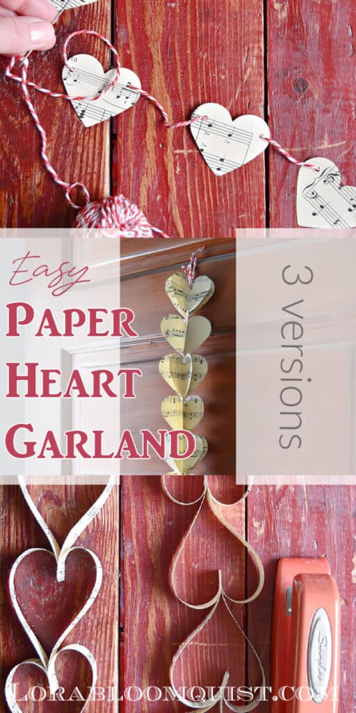Crafting DIY paper heart garland to use as nostalgic Valentines decorations.