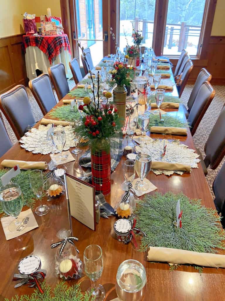 Cabin themed birthday party table setting.