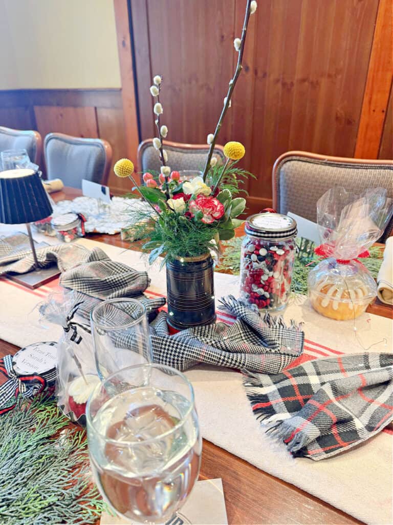 Vintage thermos flower arrangement as centerpiece