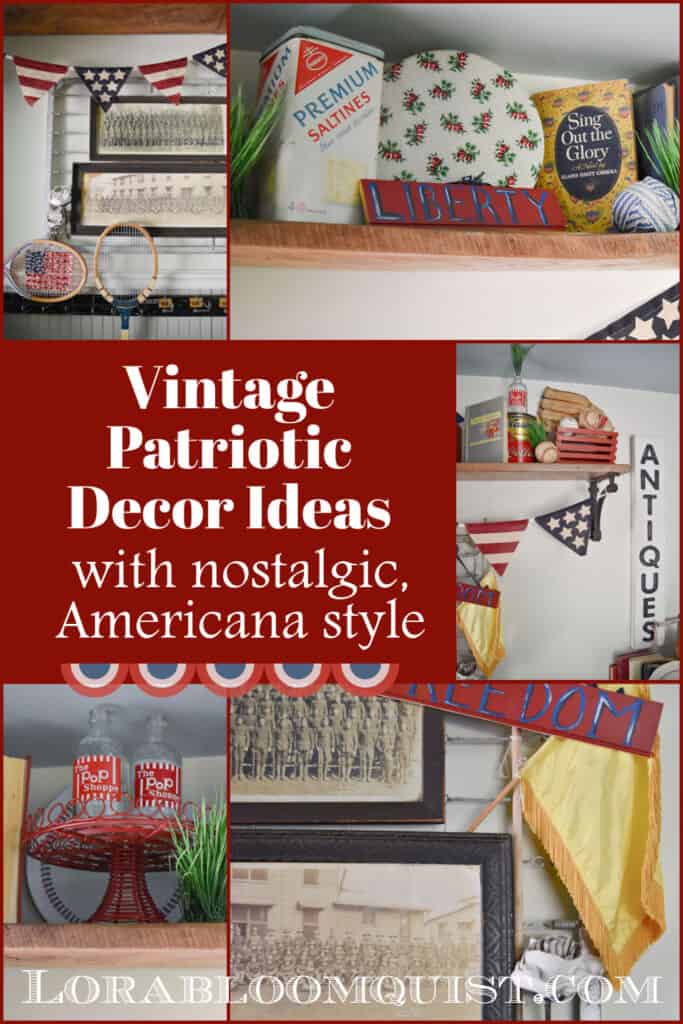 Vintage red, white and blue finds as patriotic decor display.