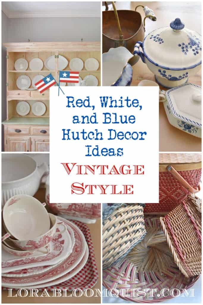 Red white and blue hutch decor ideas Pin.