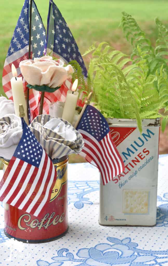 Old tins with patriotic decor