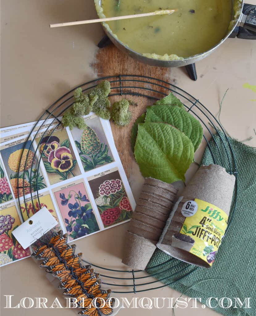 Seed packet printables and DIY wreath materials.