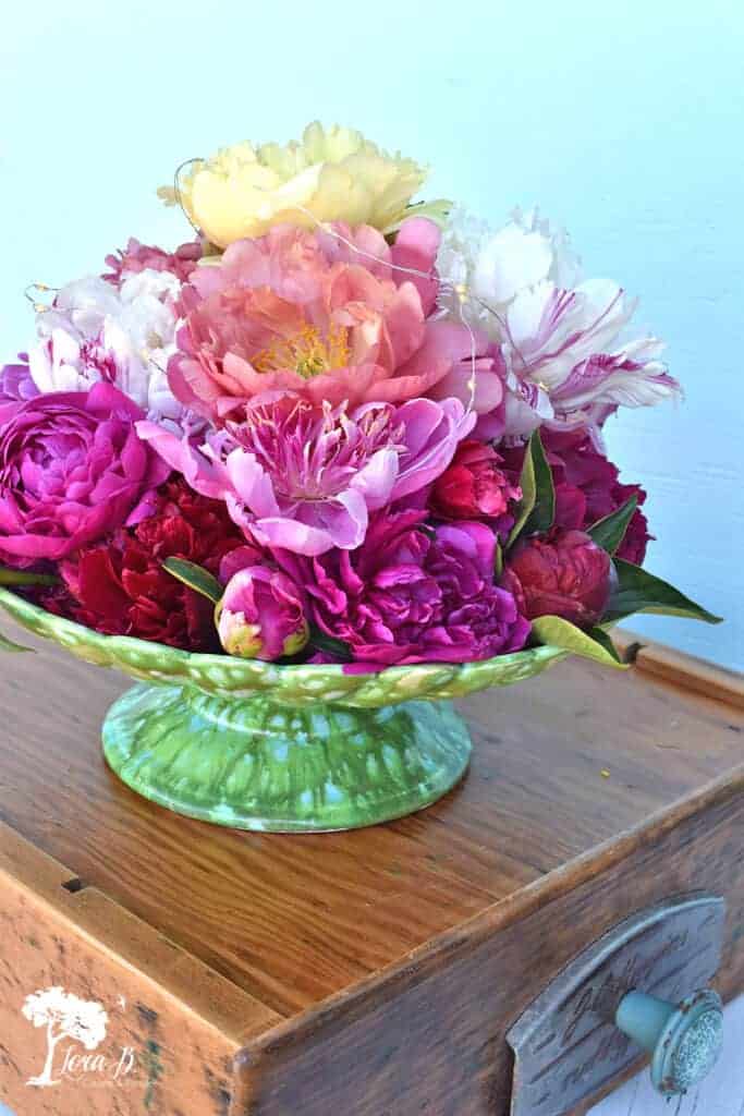 Fresh snipped peonies for Photo Styling Tips using vintage and flowers.