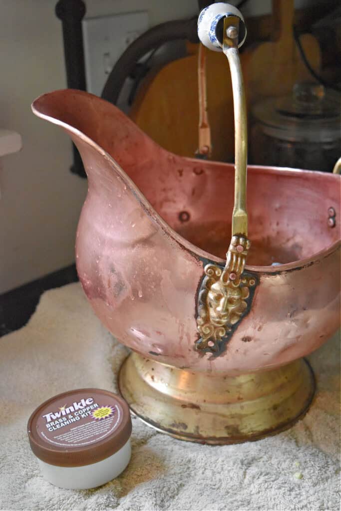 Vintage copper and brass coal scuttle.