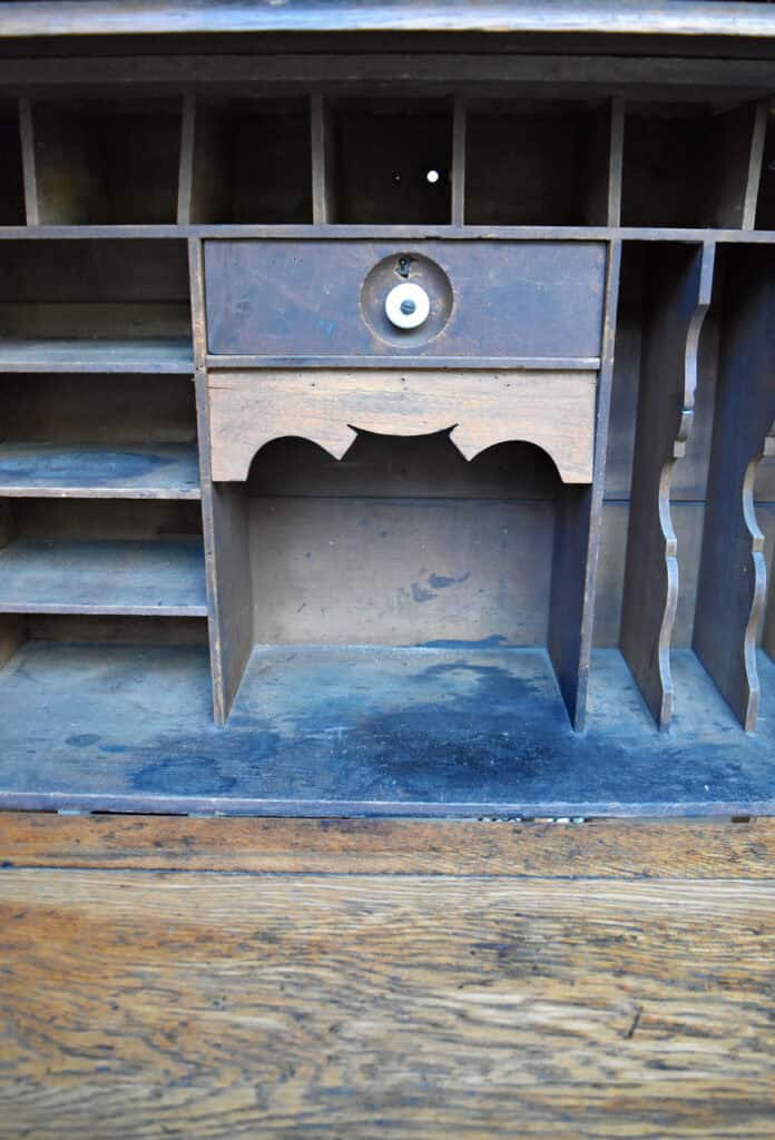 Antique desk with cubbies.