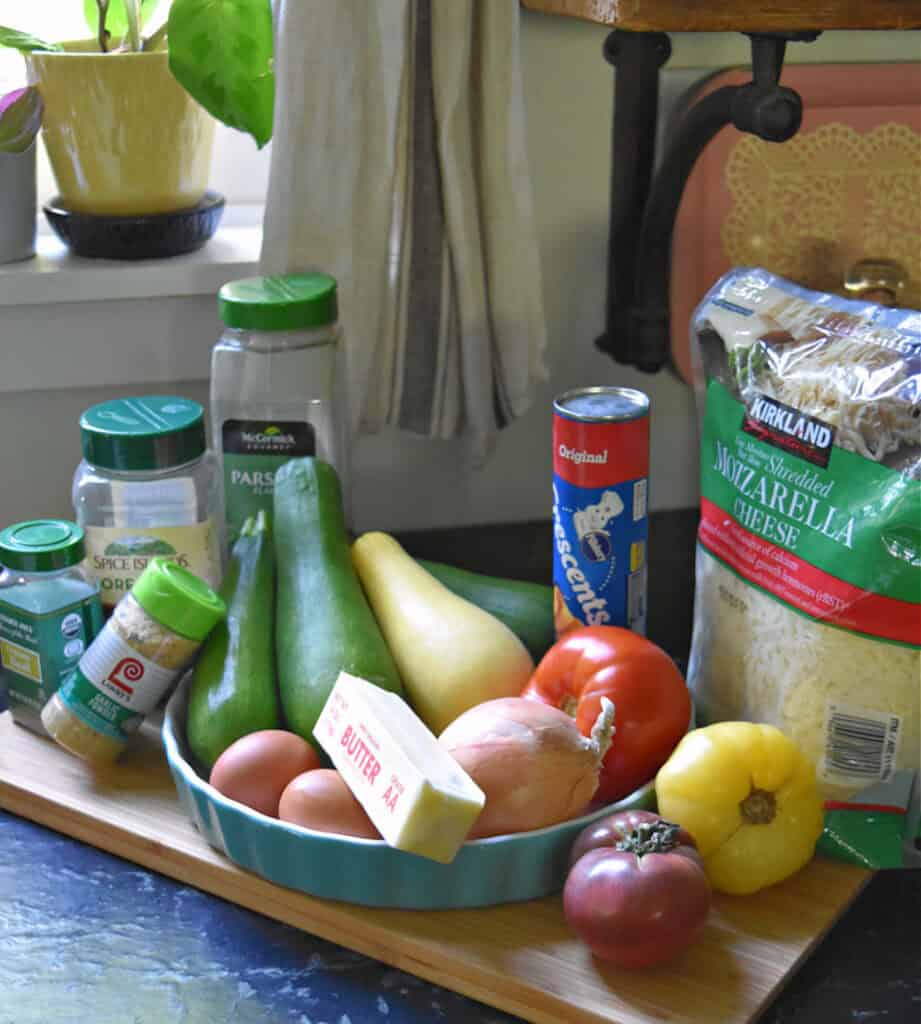 Italian zucchini quiche recipe ingredients.