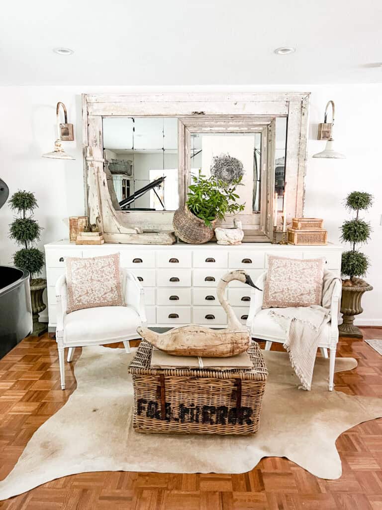 Neutral vintage decorated living room