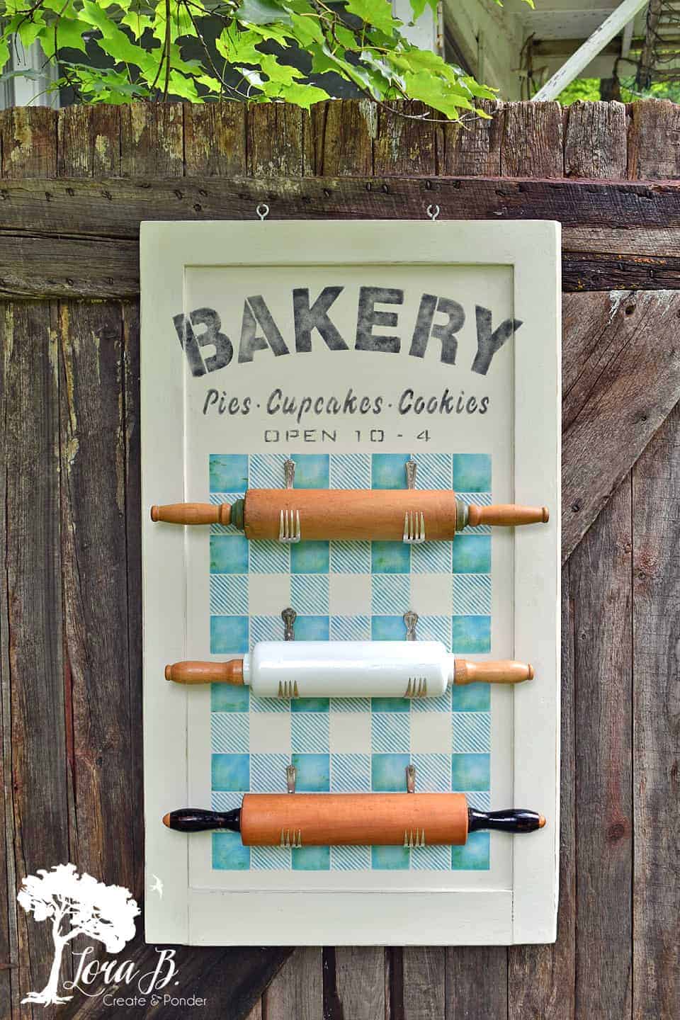 DIY Stenciled Rolling Pin Display - Lora Bloomquist~Create & Ponder