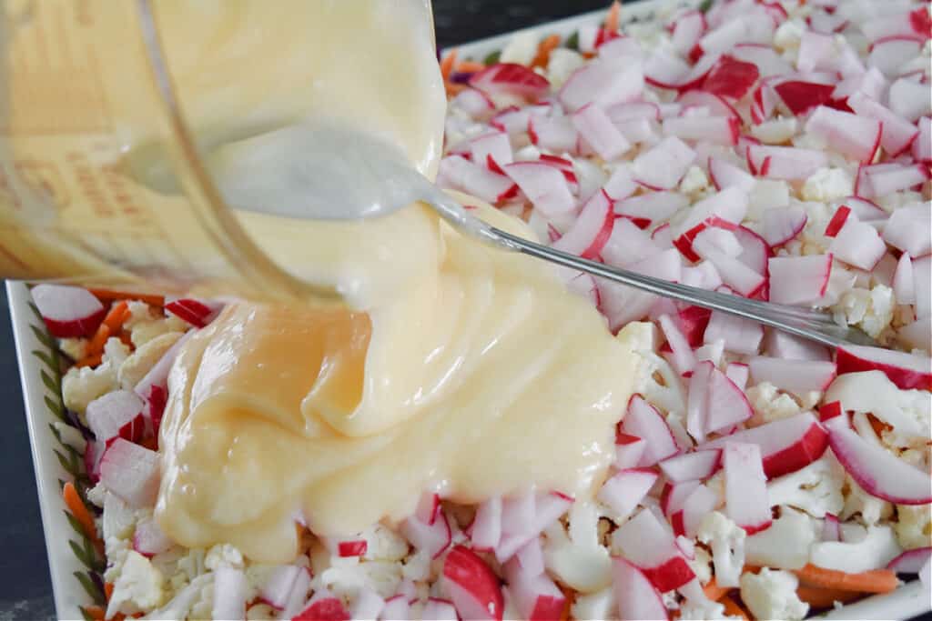 Salad dressing being poured