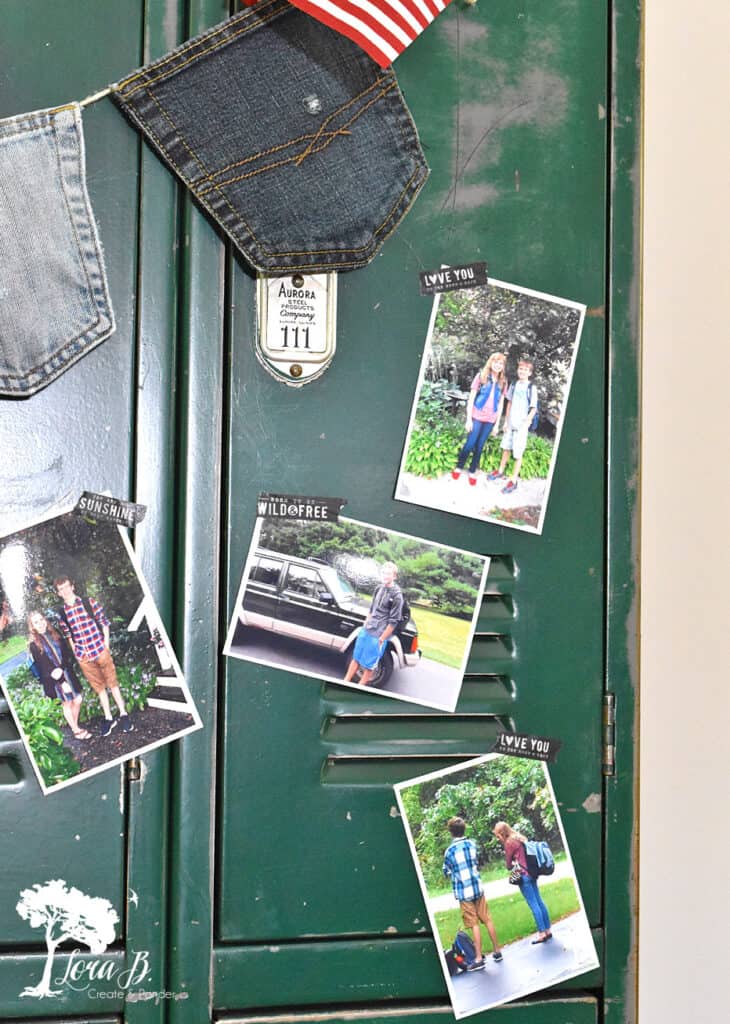 Taped up snapshots for fun vintage school decor ideas.