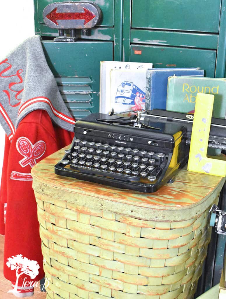 Vintage typewriter displayed for fun vintage school decor ideas.