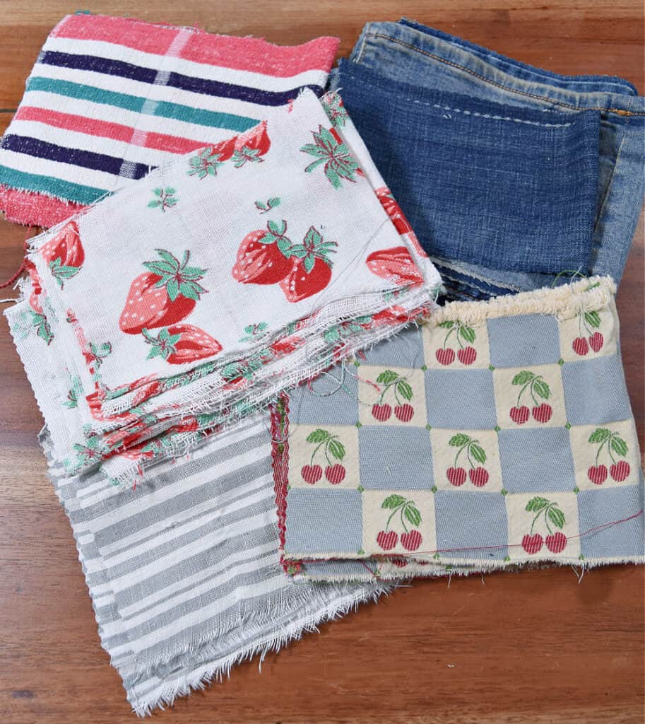 Red, white and blue fabrics.