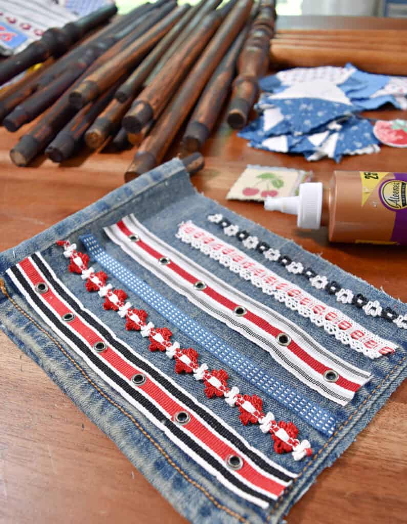 DIY scrap fabric flags in Patriotic colors.