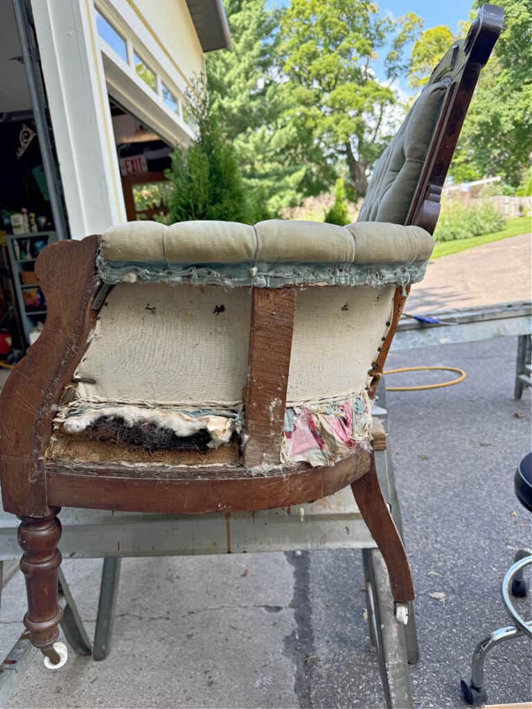 Deconstructing an antique settee.