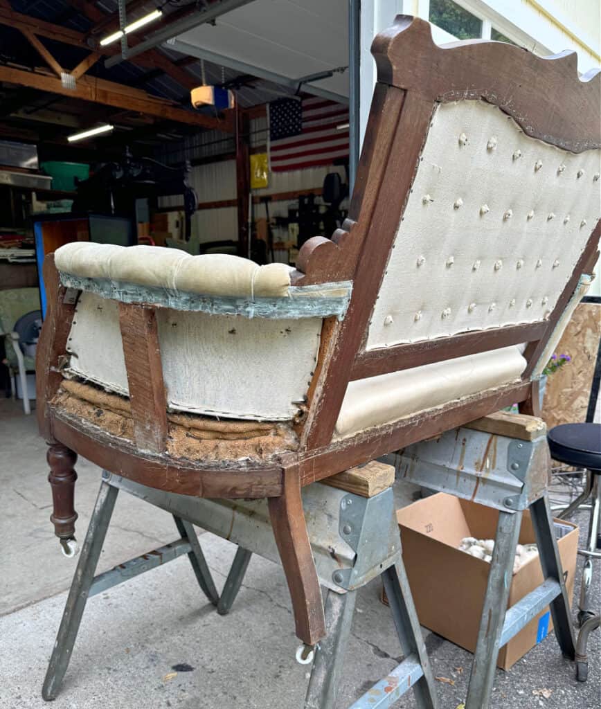 Deconstructing an antique settee.