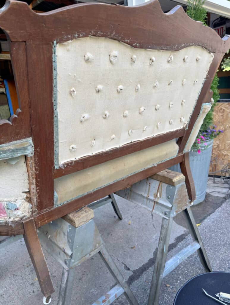 Back of antique settee.