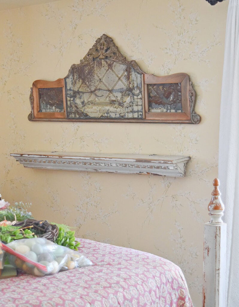 Vintage shelf and upcycled mirror frame ready to be styled.
