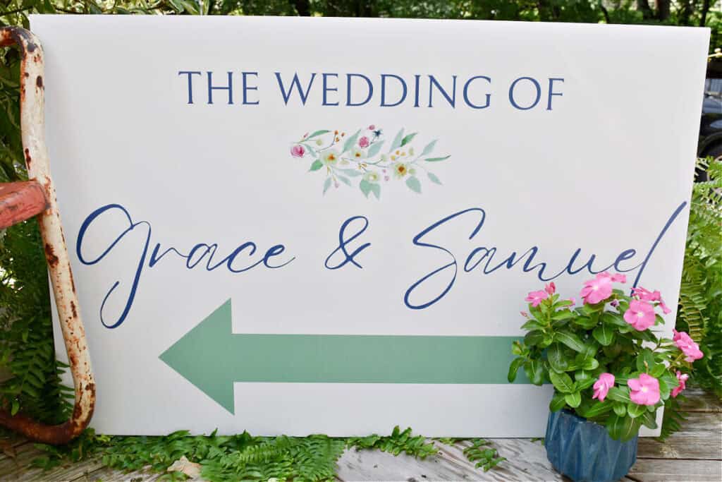 Custom posterboard sign for wedding.