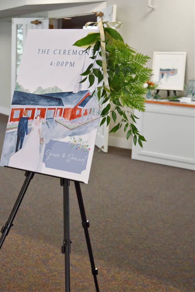 Custom posterboard for wedding ceremony.