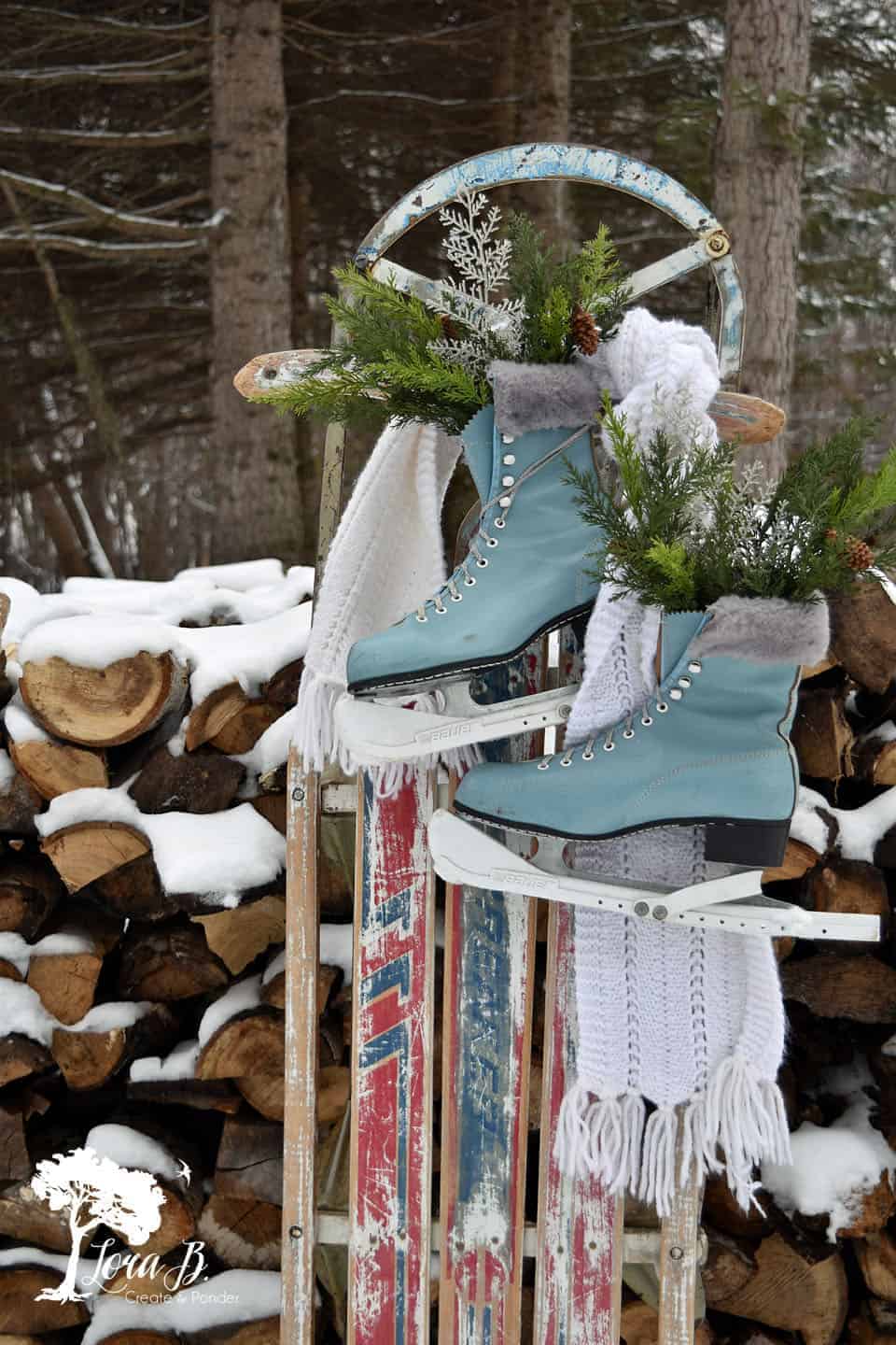 Old sled with vintage skates