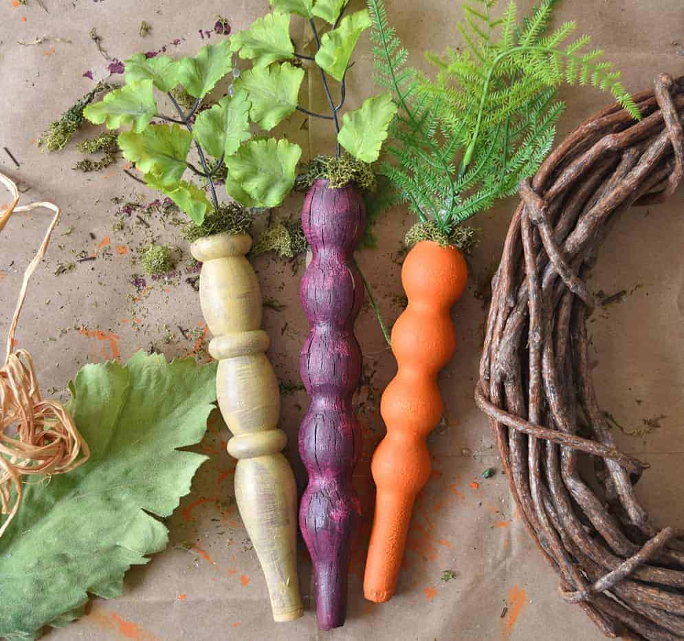 Repurposed Wooden Spindle Carrot Wreath DIY