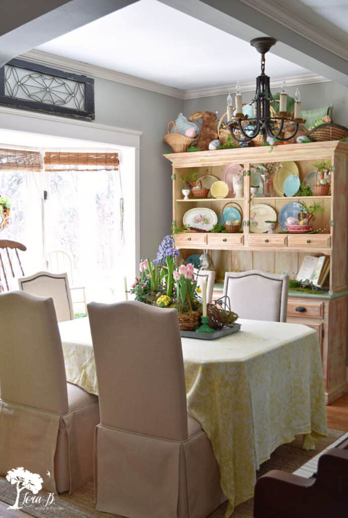 Spring centerpiece in dining room