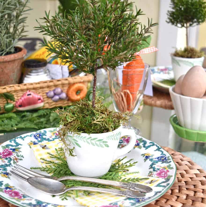 mini topiary table setting