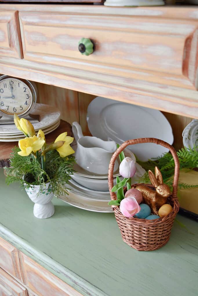 Mini Easter basket and ironstone.