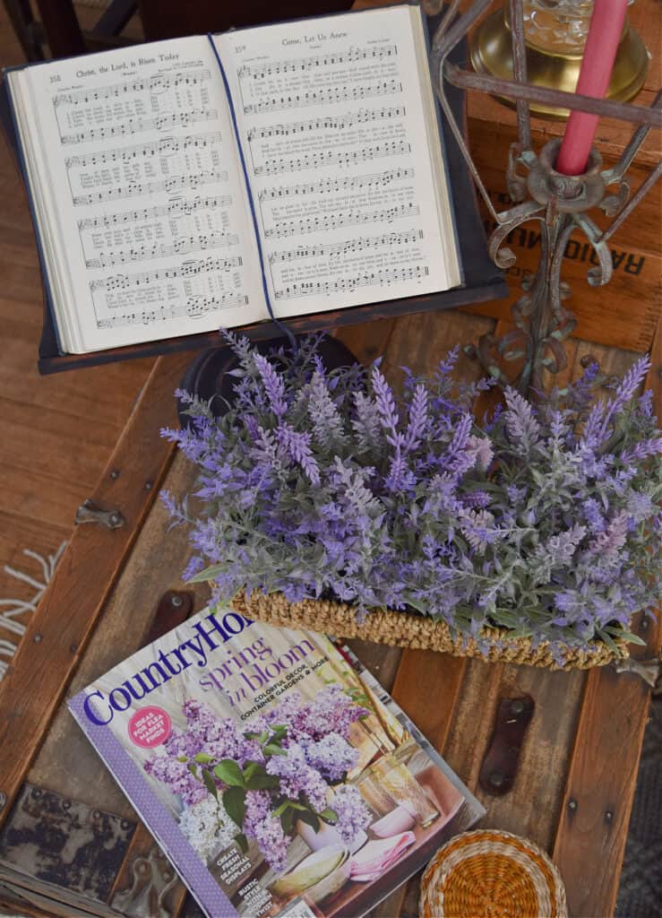Purple flowers and old hymnal