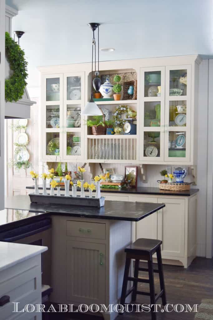 Farmhouse kitchen decorated for Spring