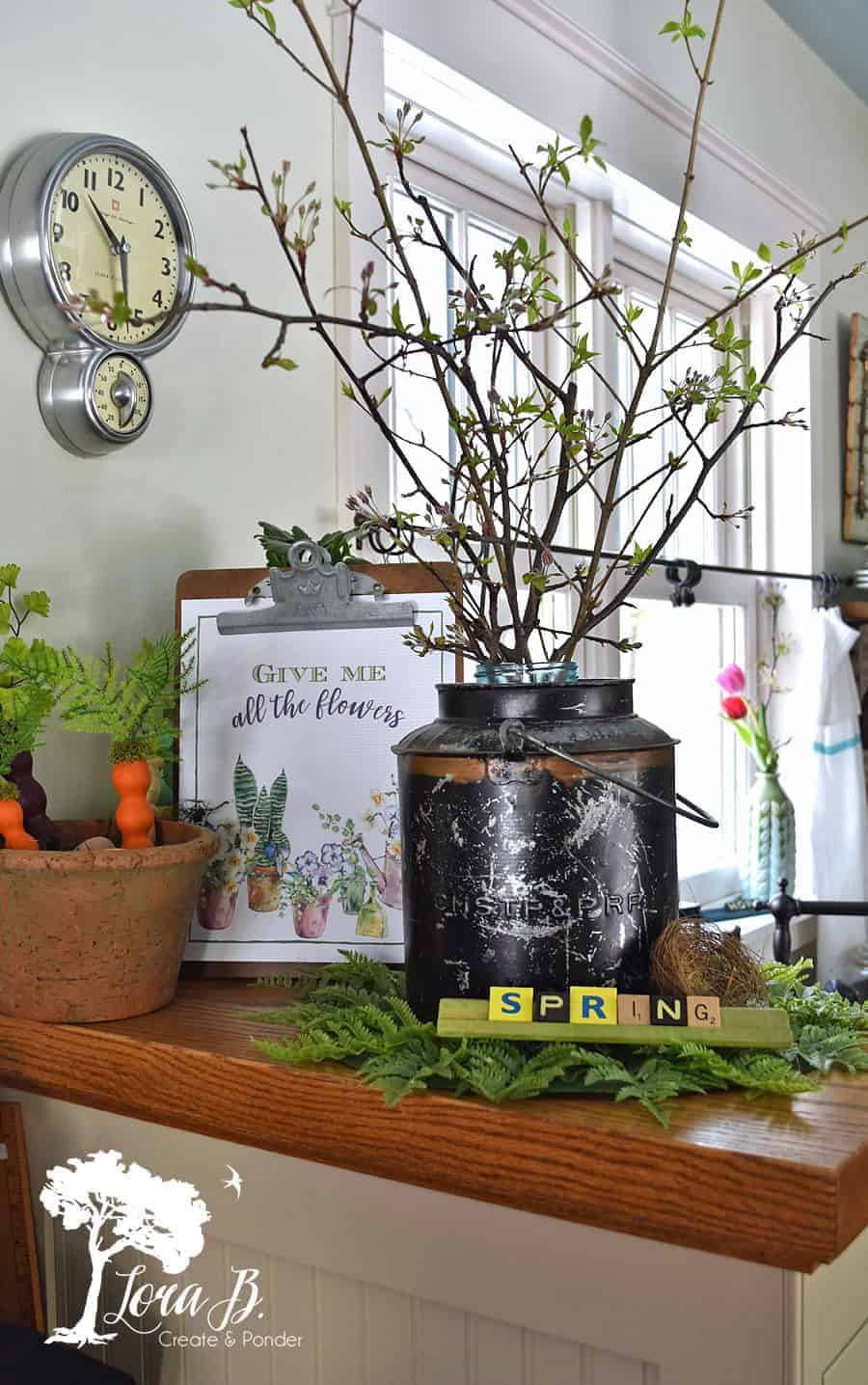 Vintage Farmhouse Spring Decor in the Kitchen - Lora Bloomquist