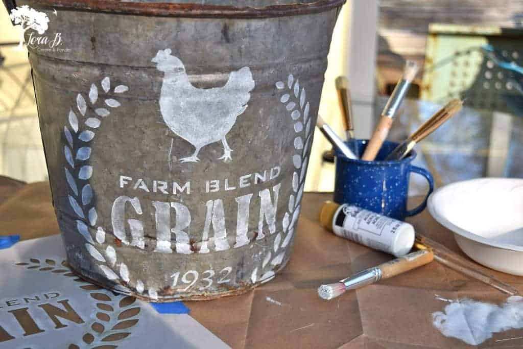 stenciled galvanized bucket