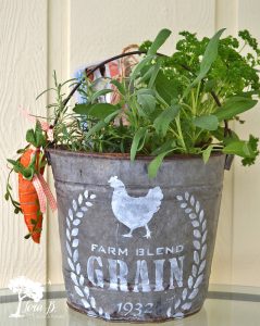 stenciled galvanized bucket gift