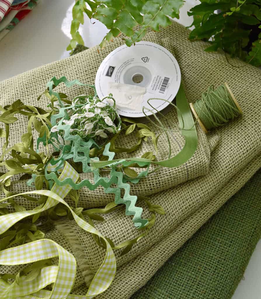 Craft trims and green burlap.