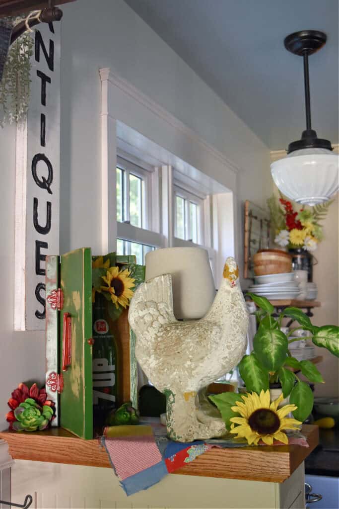 Cement chicken as farmhouse decor.