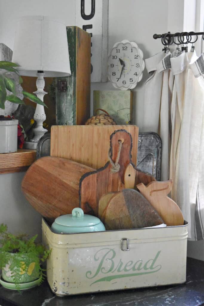 Breadboard collection in vintage Bread metal box.