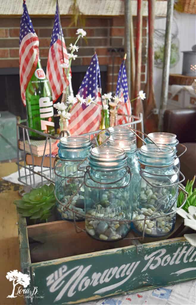 Blue ball jar centerpiece