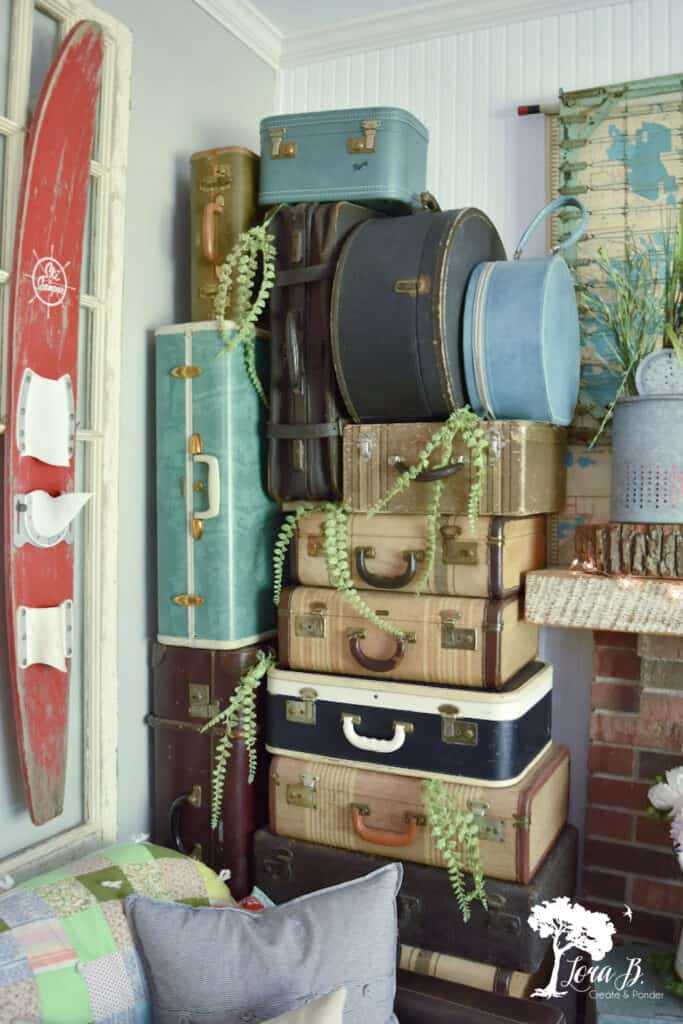 Vintage suitcases in stacked display