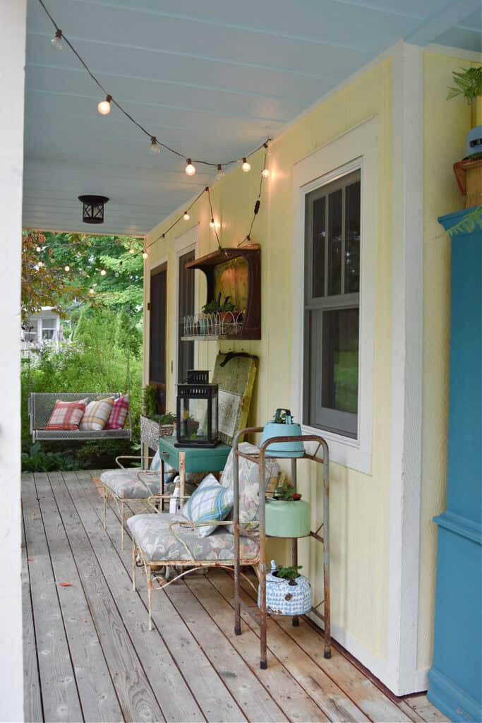 Summer porch with vintage finds.