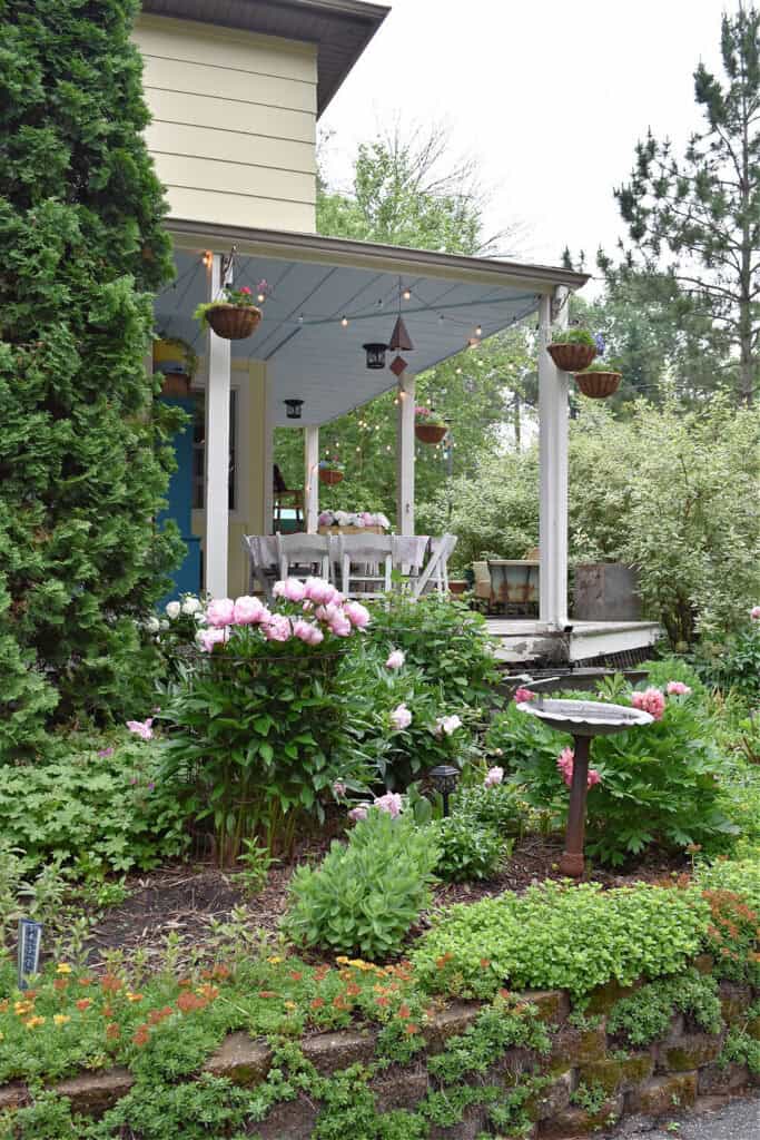 Summer porch and garden view.