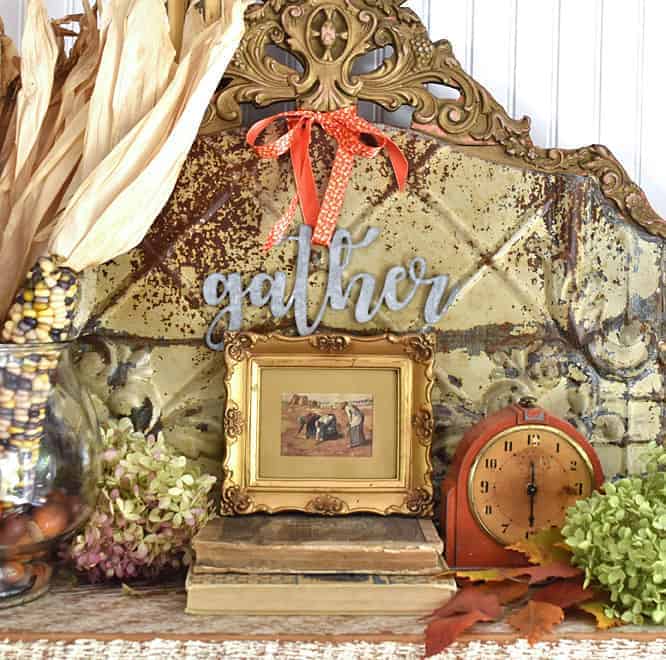 Bountiful Thanksgiving Mantel with Vintage Gold Frames