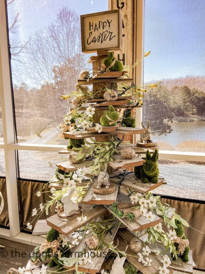 Easter decorated shiplap tree