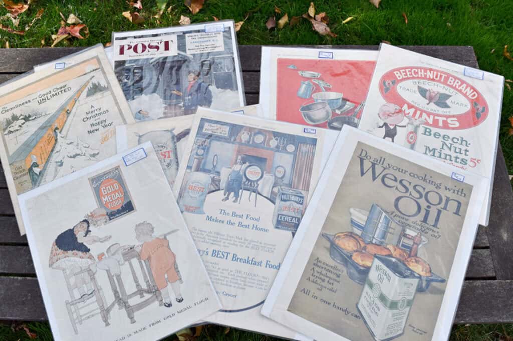 Antique paper advertisements.