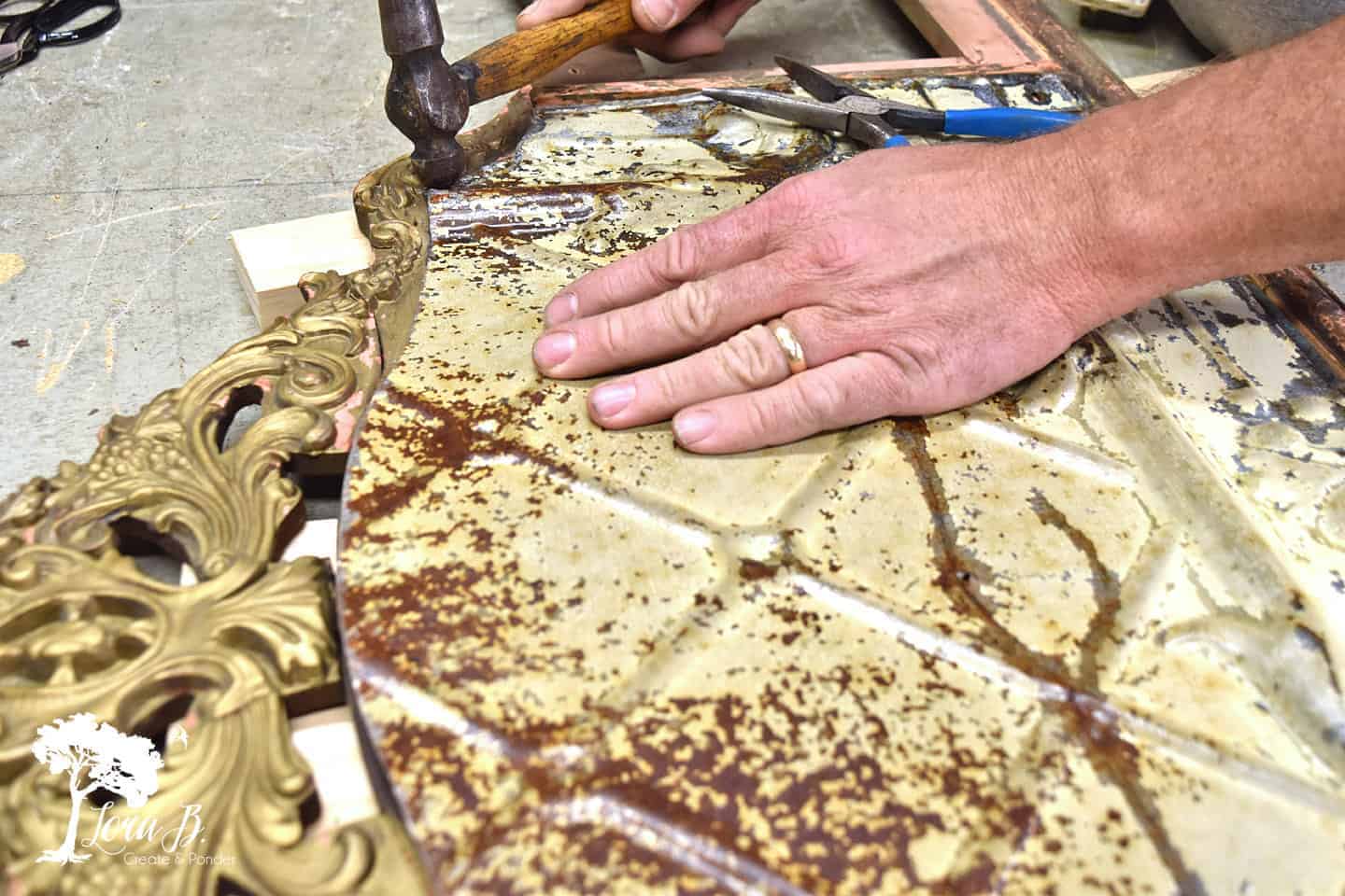 DIY Repurposed Mirror Frame with Vintage Tin Lora BloomquistCreate