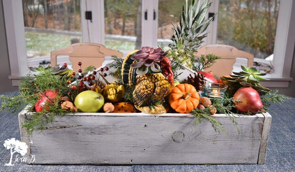 Thanksgiving centerpiece in a tool caddy